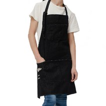 GUNU 여성 숏 헤진 데님 에이프런, 블랙, 1개