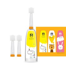 메가텐 플러스 동물친구 헤드교체형 미디엄 어린이칫솔 + 리필헤드 2p + 스티커, 혼합색상, 1세트