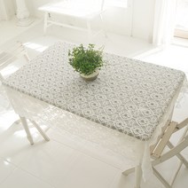 리븐 레이스 사각 테이블커버, 화이트, 120 x 160 cm