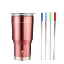 스위스밀리터리 스텐 보온 보냉 텀블러 + 빨대 4p + 실리콘피스 4p, 핑크(텀블러), 랜덤발송(실리콘피스), 600ml