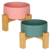 멍지 반려동물 2단 높이 세라믹 식기 L, 핑크, 비리디안그린, 2개
