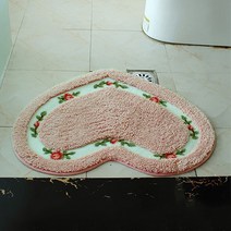 레트로 플라워 북유럽 보송 하트 발매트, 핑크