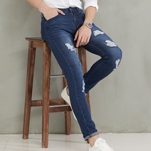 진마니아 남성용 와일드 블루 워싱 스판 슬림핏 일자진 MJS-004