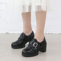 포브슈즈 여성용 초이스 버클 에나멜 통굽 키높이 청키힐