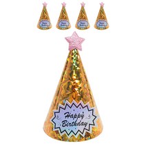 별장식 생일고깔모자, 홀로그램 골드, 5개