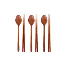 리한 옻칠 나무 수저 세트, 숟가락 3p + 젓가락 3벌
