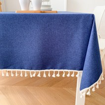 알럽홈 단색 태슬 방수 테이블 식탁보, 블루, 90 x 90 cm