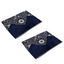 빈테리어 네이비 패턴 린넨 테이블매트 2p, 04, 30 x 45 cm