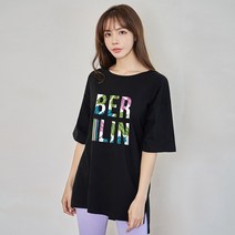 진마니아 여성용 리프베를린 사이드 트임 루즈핏 하프 반팔 티셔츠 CE5T39