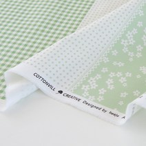 코튼빌 면원단 20수 플라워 디자인 마멜 스트라이프패치 패브릭원단, 그린