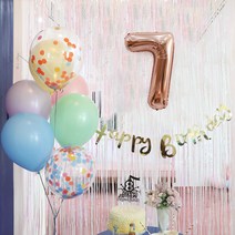 이베이비랜드 생일 파티 4종 세트 파스텔, 오로라화이트(파티커튼), 파스텔(풍선), 혼합색상(가랜드), 로즈골드(숫자풍선)