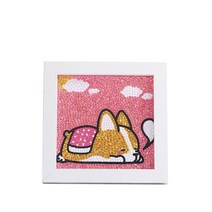 잠자는 시바견 미니액자형 보석십자수 DIY 키트 15 x 15 cm, 혼합색상, 1세트