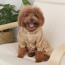 도트 강아지 올인원 레인코트, 베이지