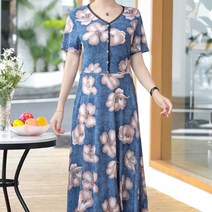 아뗄릭 데일리 캐주얼 브이넥 반팔 플라워 미디 원피스 00011