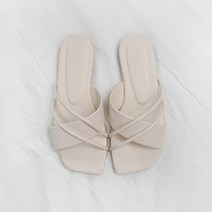 여성용 우디안 스퀘어 세줄 언발 스트랩 슬리퍼 1cm