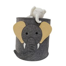 모모 부직포 캐릭터 원형 장난감 수납함 다용도 보관함 대형, 코끼리 그레이, 1개