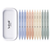 자바펜 제트라인 비즈 빈티지 볼펜 0.7mm 4종 x 3p + 소울메이트 펜트레이 세트, 블루, 올리브, 피치, 옐로우(볼펜), 화이트(펜트레이), 1세트