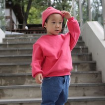 포근한 아동/주니어 기모 맨투맨 티셔츠 코랄핑크 M(7호)