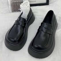 여성용 레드로란 둥근 코 로퍼 단화