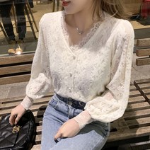 메이첼 레이스 브이넥 플라워 기모 가디건 블라우스 00271