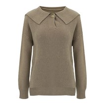 탱커스 여성용 원버튼 카라 골지 니트