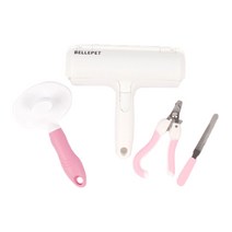 벨르펫 반려동물 셀프 미용 굵은빗 브러쉬 + 발톱깎이 + 그라인더 + 돌돌이 세트, 핑크, 1세트