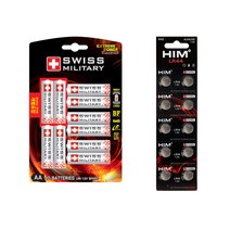 스위스밀리터리 알카라인 건전지 AA 10p + HIM 알카라인 LR44 코인건전지 10p 세트, 2개, 10개