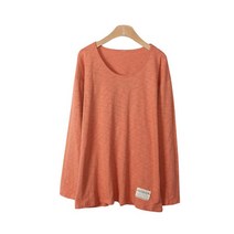 여성용 린다샵 티나이 U넥 라벨 베이직 긴팔 티셔츠 T8537K21