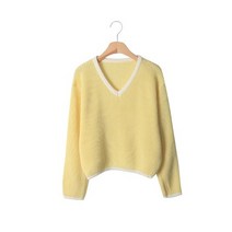 린다샵 여성용 루즈핏 배색 브이넥 니트 NT3589K22