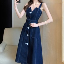 메이첼 스티치 포켓 A 라인 뷔스티에 데님 원피스 00594