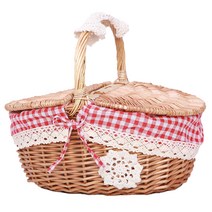 올하이 원목 피크닉 바구니 대, 06 럭셔리 + 레드 깅엄, 1개