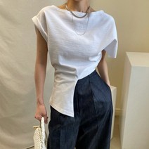 비비에모 입술넥 루즈핏 언발란스 기장 유니크 티셔츠 01100