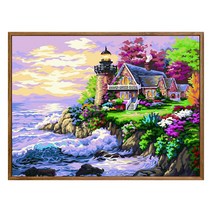 순잠 깜찍 모던 수채화 유채화 캐릭터 그림그리기 DIY 세트 40 x 50 x 1.6 cm, 34 외딴섬 하우스