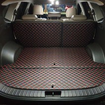 아이빌 4D 신형 입체 퀼팅 자동차 빌트인 트렁크매트 + 2열 등받이 + 3열 분리형 풀세트, 현대, 현대 더 뉴 싼타페 5인승, 블랙 + 레드스티치