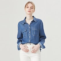 탱커스 여성용 카라 투포켓 포인트 스티치 데님 셔츠 TU3BL004L0