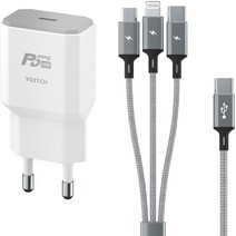 요이치 헤라 PD 25W C타입 PPS 초고속 충전기 + 베타 C타입 3 in 1 케이블 70cm 세트, 혼합색상, 1세트
