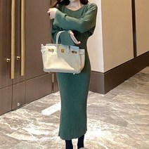 페이퍼먼츠 가로 세로 골지 가오리핏 니트 롱 원피스 02670