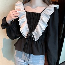 메이첼 스퀘어넥 사이드 프릴 러블리 베이비돌 블라우스 01480