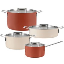 에델코첸 인덕션 통3중 믹세라 냄비 세트 4개, 레드, 베이지, 편수 16cm + 양수 20cm + 전골 24cm + 곰솥 24cm