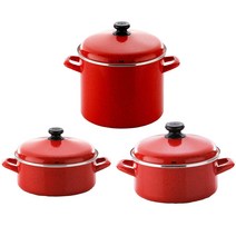 법랑 냄비 3종 세트 RED-H, 낮은양수냄비 20cm + 24cm + 곰솥냄비 24cm, 도트레드