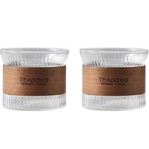 세븐키친 내열유리 우드홀더 노블컵 175ml, 2개, 투명 + 다크브라운