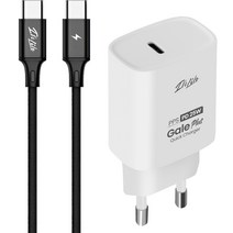 이츠라이프 게일 25W PPS초고속 충전기 + 칸쿤 PD 60W C TO C 초고속 충전 케이블 2M 세트, 1세트, 화이트(충전기), 블랙(케이블)