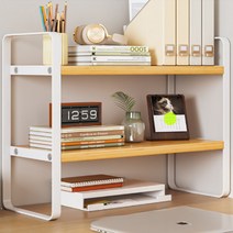 뮤젠 데스크탑 2중 선반 책장 40 x 20 x 36 cm, 화이트 + 옐로우