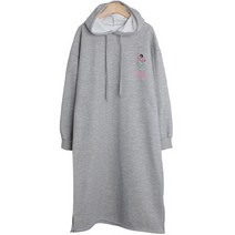 티탁 여성용 빅사이즈 데일리 루즈핏 프린팅 캐주얼한 땐싱 기모 후드넥 롱 원피스