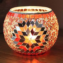 재니홈 유럽풍 스테인드 글라스 캔들 홀더, 레드