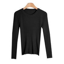 플랜데이 여성용 데일리 라운드넥 슬림 골지 니트 티셔츠