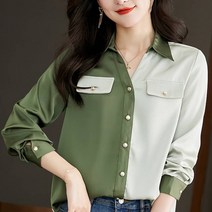 페이퍼먼츠 카라넥 투포켓 배색 투톤 긴팔 블라우스 03825