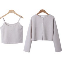 여성용 린다샵 비트니 골지 라운드 크롭 가디건 + 끈나시 세트 cpset2488k2c
