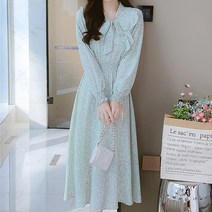 메이첼 주름밴딩 프릴넥 미디 쉬폰 꽃무늬 원피스 02010
