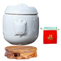 친집선 현관 소금 백자단지 500g + 복주머니 + 자연목 받침 세트, 1개